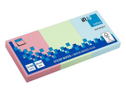 Info notities 50x40mm assorti pastel pak 3 blok 100 vel