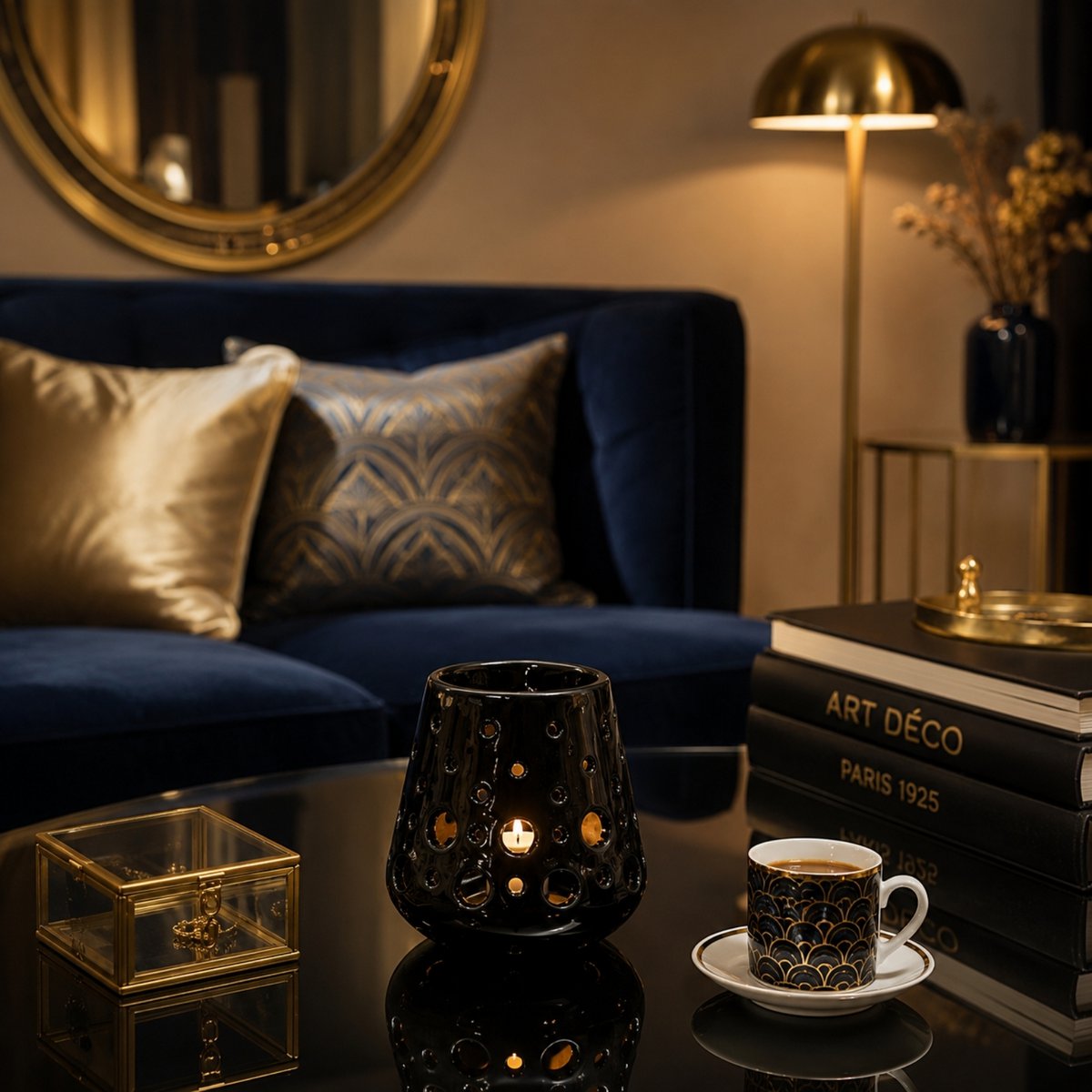 Brûle Parfum – Loob Noir – Bougeoir Céramique Laquée – Accessoire Diffusion Saine – Cires Parfumées, Huiles Essentielles – Objet Déco