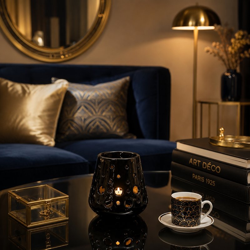 Brûle Parfum – Loob Noir – Bougeoir Céramique Laquée – Accessoire Diffusion Saine – Cires Parfumées, Huiles Essentielles – Objet Déco