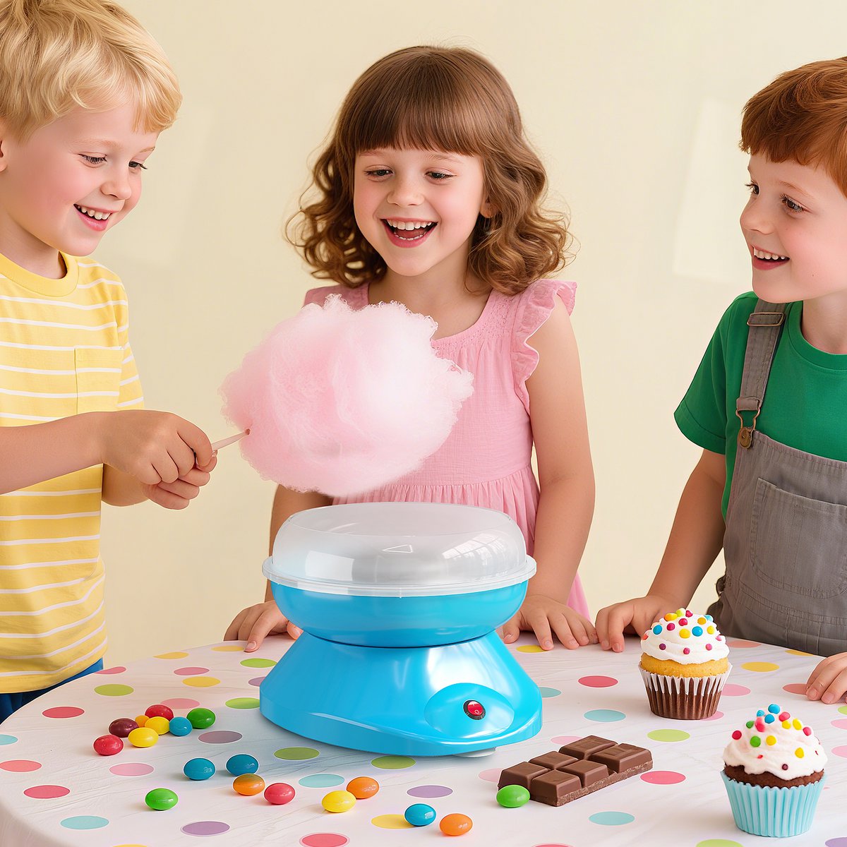 Máquina de algodón de azúcar para el hogar Máquina de algodón de azúcar Máquina de algodón de azúcar con palos y cuchara medidora Altura 18 cm 550 W para festivales infantiles, cumpleaños, fiestas rosa