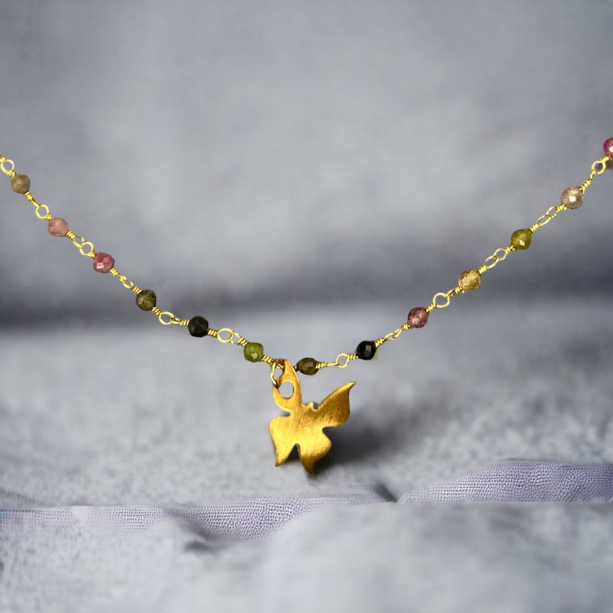 Toermalijn gouden vlinderketting - edelsteen gradiënt metamorfose hanger VIK-134 ketting