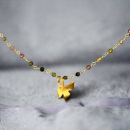 Toermalijn gouden vlinderketting - edelsteen gradiënt metamorfose hanger VIK-134 ketting