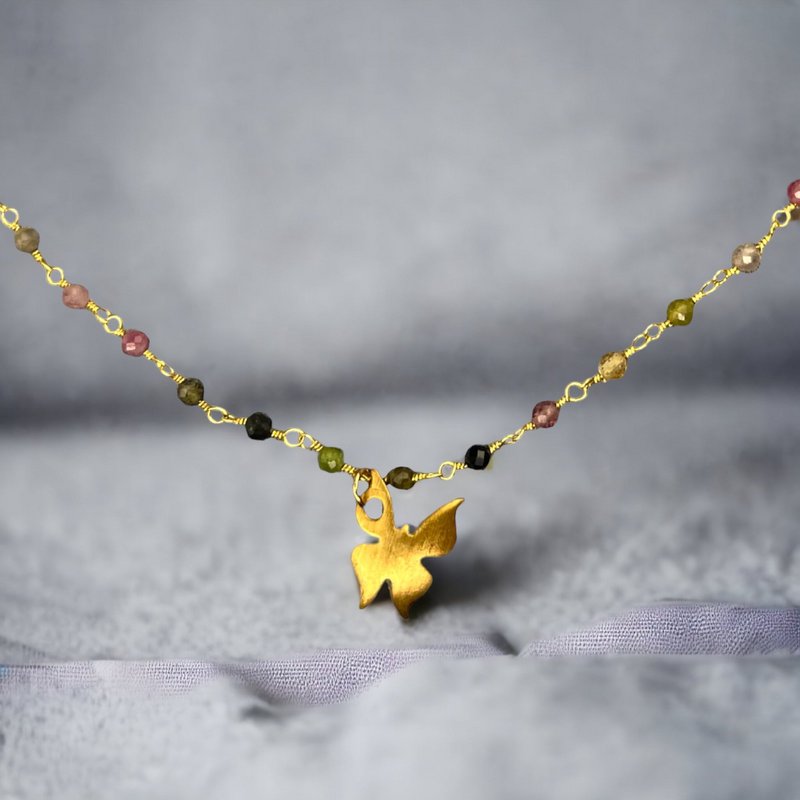 Toermalijn gouden vlinderketting - edelsteen gradiënt metamorfose hanger VIK-134 ketting