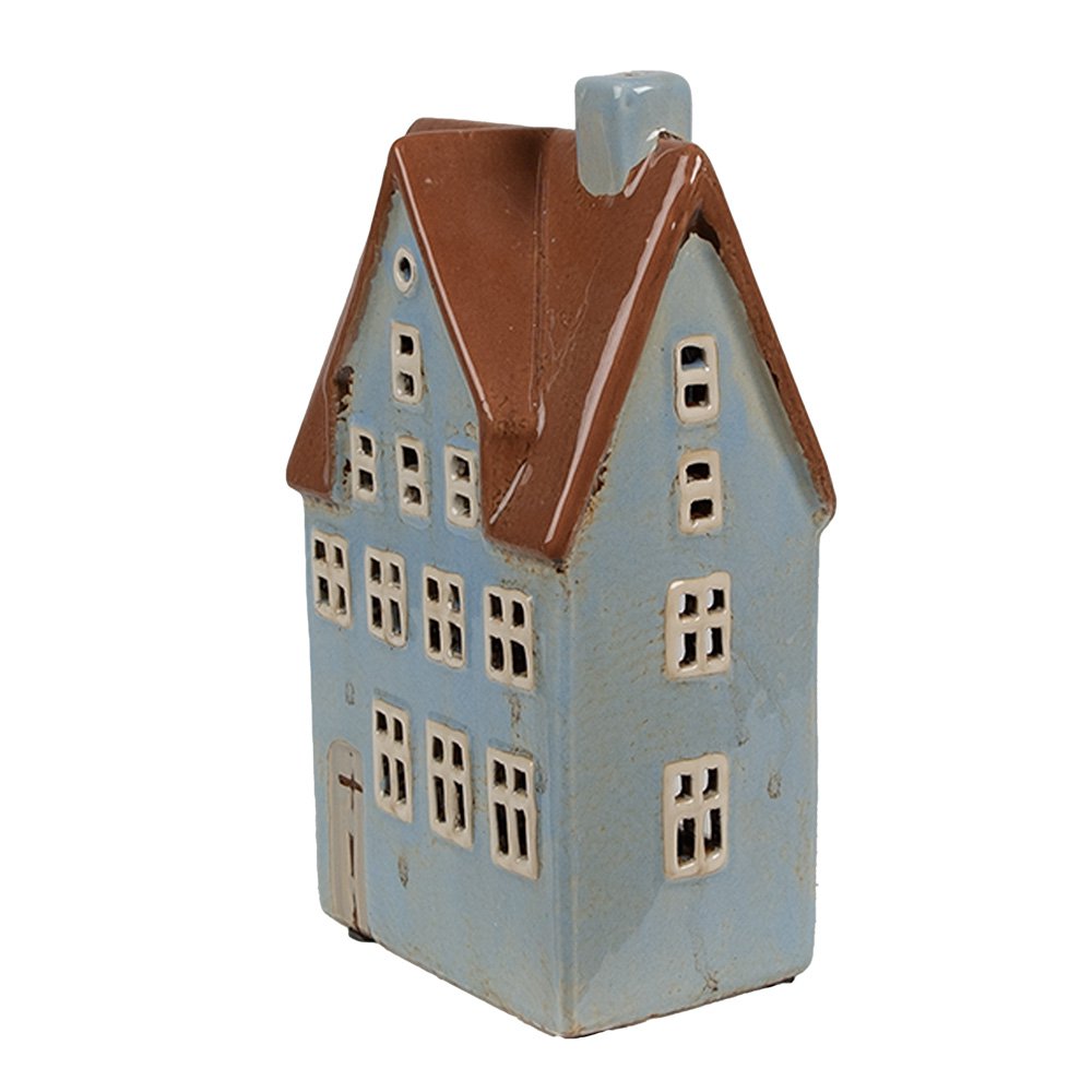 Photophore Maison 11x8x20 cm Bleu Marron Photophore en céramique