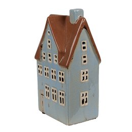 Photophore Maison 11x8x20 cm Bleu Marron Photophore en céramique