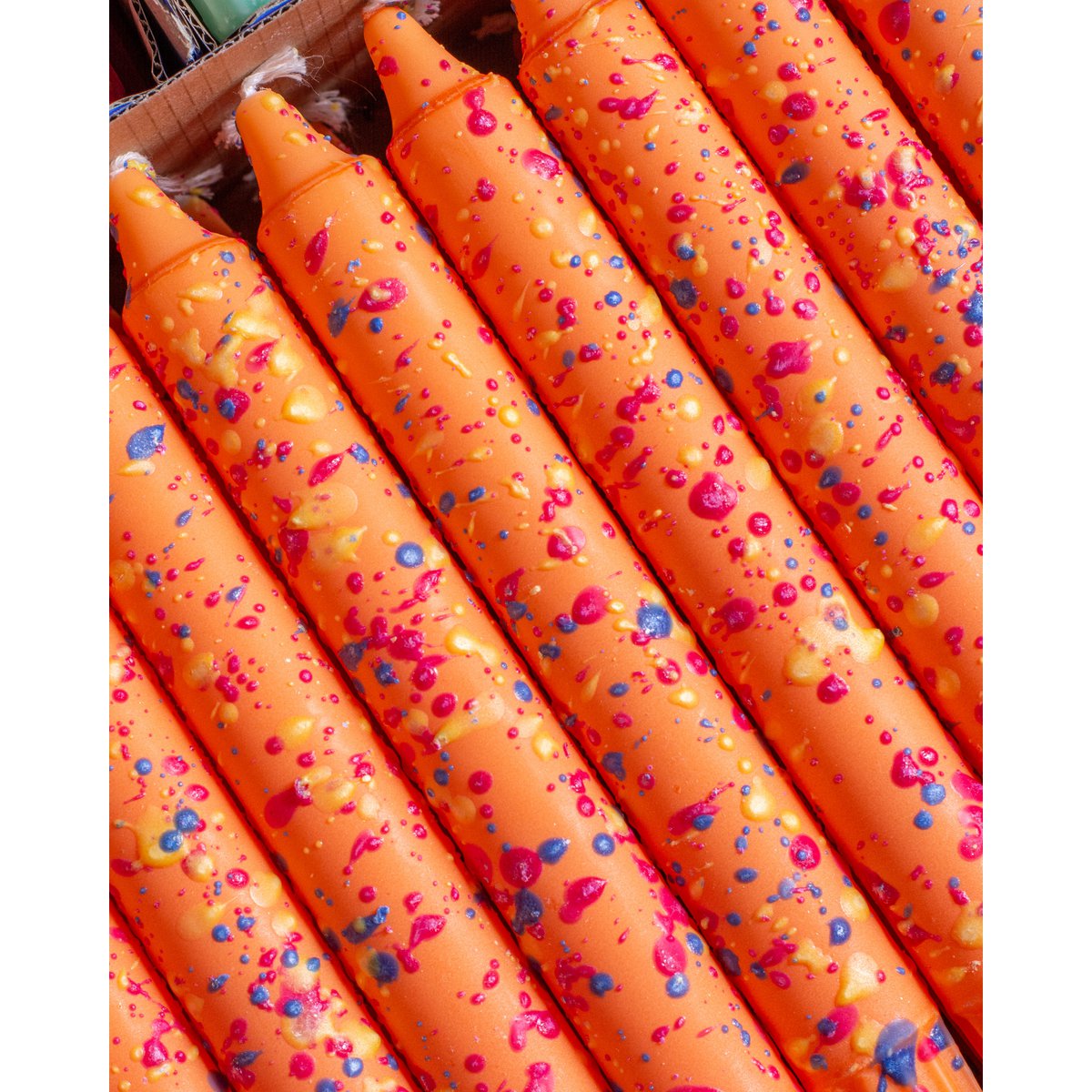 Taper candles- Summer vibes / Orange - Blue Confetti Colors