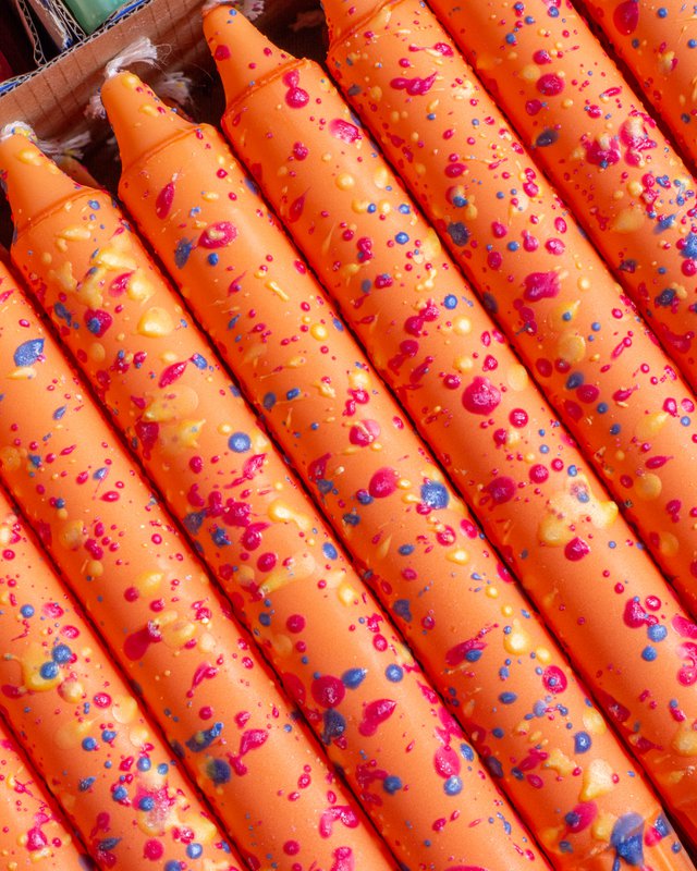 Taper stearinlys - Sommervibes / Orange - Blå konfettifarver