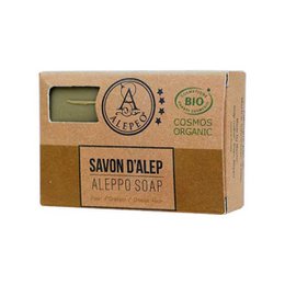  Organic Aleppo olive soap with orange blossom scent, handcrafted in traditional style.
