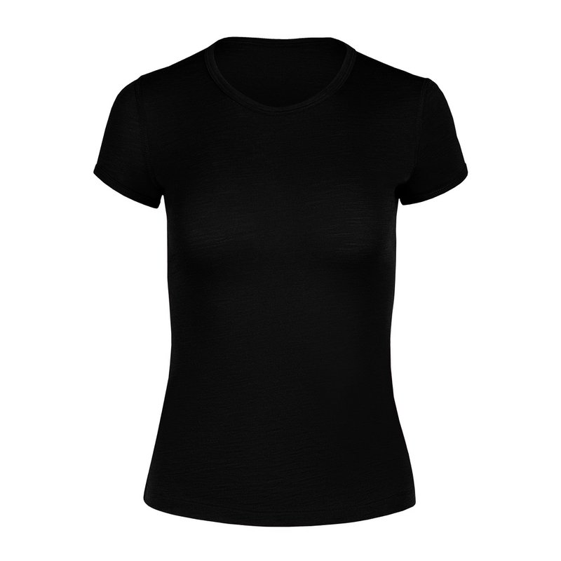 Camiseta de manga corta Merino 160 para mujer, color negro