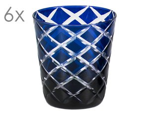 EDZARD set of 6 crystal glasses Dio, blue, hand-cut glass, height 10 cm, capacity 0.23 liters