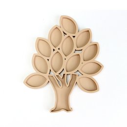 Wooden sorting tree toy with leaf-shaped compartments for sensory play and learning.