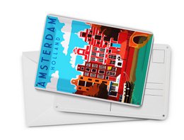 Postal de hojalata de viaje 10x14 cm Amsterdam Holanda casas cartel decorativo del canal