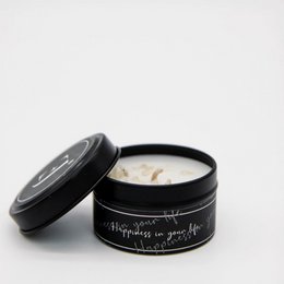 Quote candle in a tin - Happiness in your life (small size)