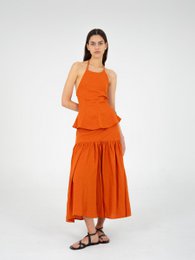 Leo terracotta linned midi-nederdel