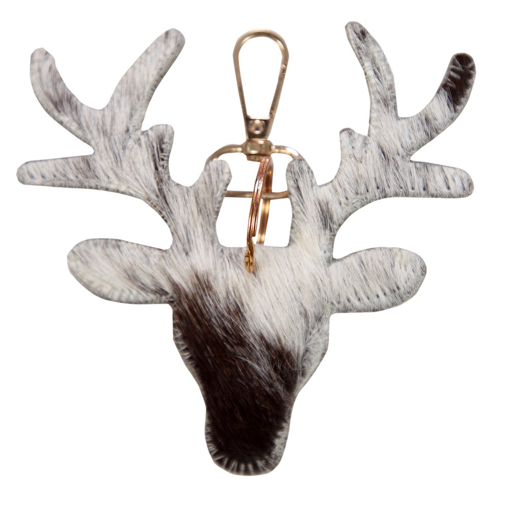 sleutelhanger koehuid hert zwart/wit medium 11cm goud