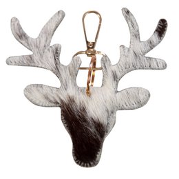 nøglehanger koehuid hert sort/wit medium 11cm guld