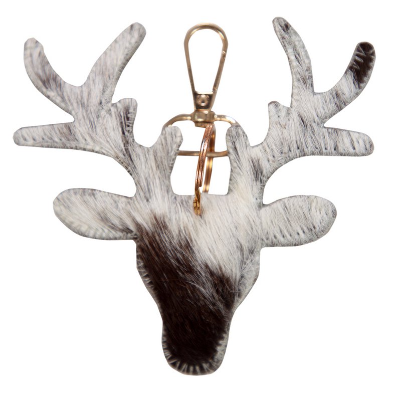 nøglehanger koehuid hert sort/wit medium 11cm guld