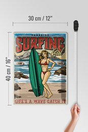 Blechschild Pinup 30x40cm Surfing Girl Paradise Sommer