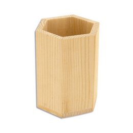  Hexagonal wooden pencil box for arts and crafts storage.