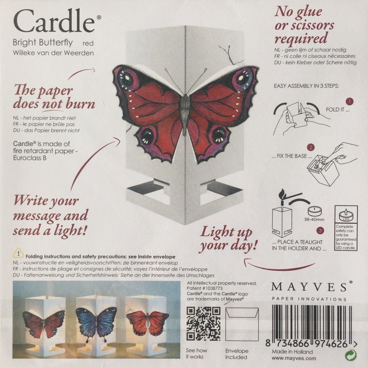 CARDLE Butterfly Red (Bright Butterfly) - Portavelas Tarjetas de felicitación