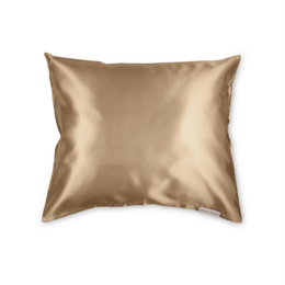 Luxurious bronze-colored pillow cover made of high-quality satin material, perfect for adding a touch of elegance to any bedroom.