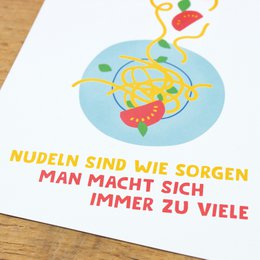 Postcard "Noodles are like worry" from recycled paper