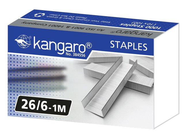 Zszywki Kangaro 26/6 pudełko 1000 sztuk 26/6