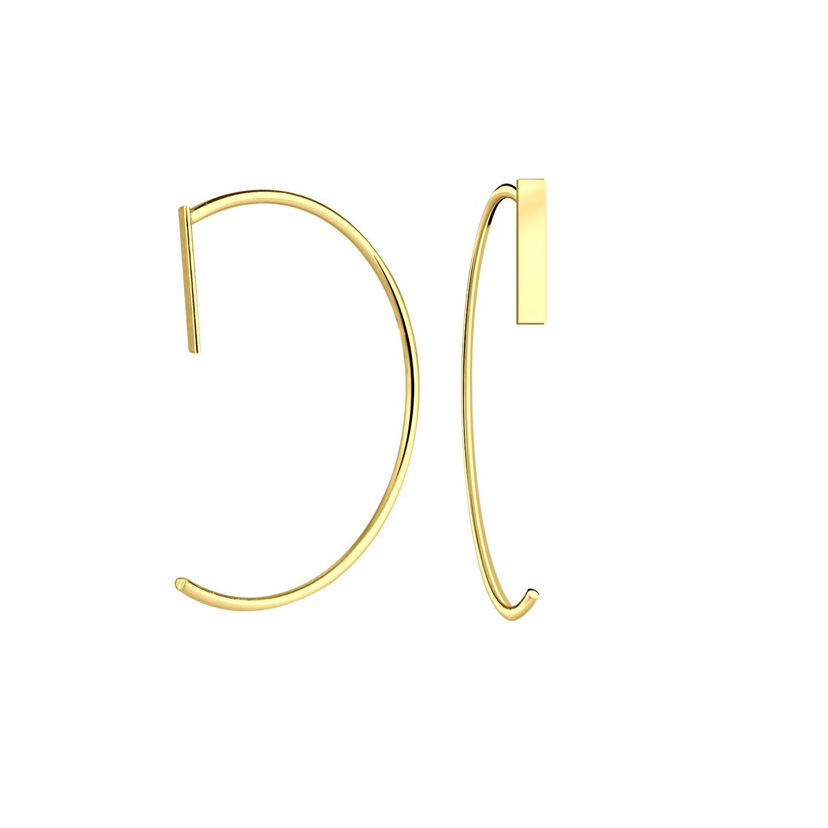 Puristic hoop earring with bar made of 925 sterling silver - gold