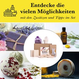 Lav selv sæbe, gør-det-selv-sæt fra spreetherm inkl. vegansk ostemassesæbe, sæbeposer og meget mere.