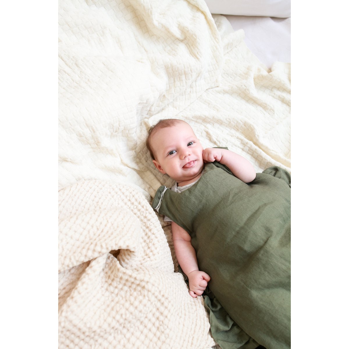 linnen babyslaapzak met ruches, babyslaapzak met ruches zomer 1 TOG, 1,5 TOG, 2,5 TOG