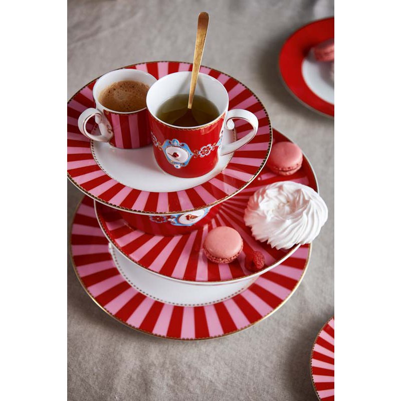 Espresso Cup & Saucer Love Birds Stripes Red-Pink 125ml