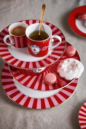 Espresso Cup & Saucer Love Birds Stripes Red-Pink 125ml