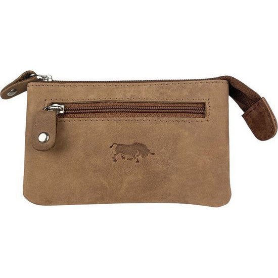 Taupe Leather Key Pocket med lynlås - lille tegnebog til damer med fleksibelt læder, perfekt til at organisere dine nøgler og små vigtige ting.