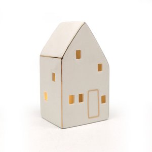 LED house with gold rim, shiny white, 13.5 cm - battery operated