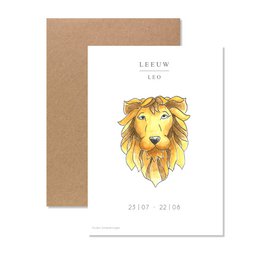 Greeting card featuring a vibrant illustration of a lion's head. The card has a minimalist design with the lion's face as the focal point, showcasing its majestic features. This card would be suitable for a variety of occasions, from birthday wishes to general greetings.