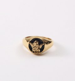 Kiki - Carved Angel Baby Black Enamel Signet Ring