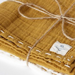 OrganicEra Organic Cotton Muslin Set of 2 pcs, Hand embroidered, Mustard