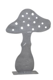 A gray mushroom-shaped decorative item with white polka dots, suitable for standing display.