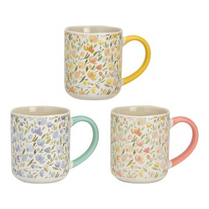 Kopje bloemen gemaakt van porselein, 3-voudig, geel/roze/groen (b/h/t) 12x10x8cm 385 ml