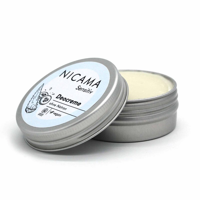 NICAMA - Crema Desodorante Sensitive (cosmética natural orgánica, vegana, sin plástico, sin bicarbonato de sodio) - 45g