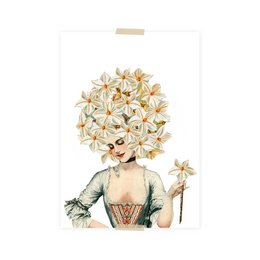 Postkort collage 1600-tals dame med blomsterhoved