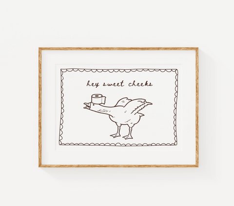 Badkamerposter, hallo lieve wangenposter, gekke ganzenposter, badkamerprint, Trendy badkamerposter