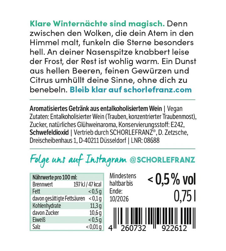 Alcohol de Flywrance -Free 0.75 L (vino mullido no alcohólico hecho de vino blanco)