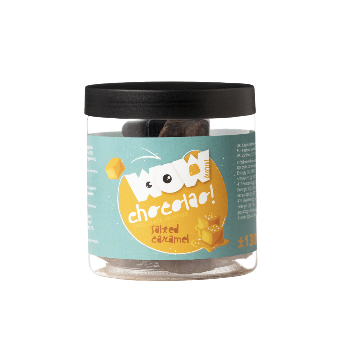 Geschenkpotje met gezouten karamelchocoladetruffels 130g | Zoete zoute chocolade