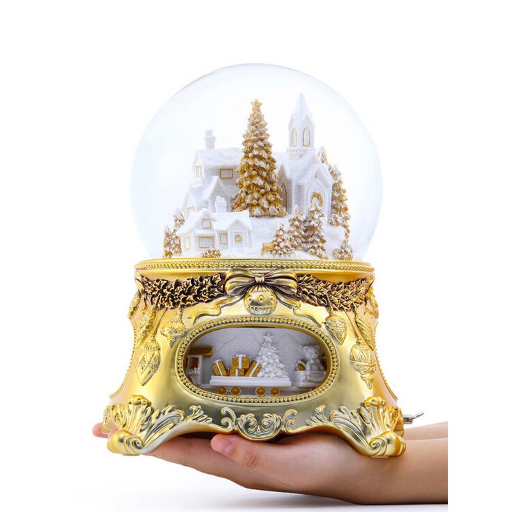 Prächtige Musik-Schneekugel „Golden Christmas Tale“, mit Beleuchtung, automatischem Schneesturm