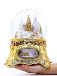 Prachtige Muzikale Sneeuwbol “Golden Christmas Tale”, met verlichting, Automatische Sneeuwstorm