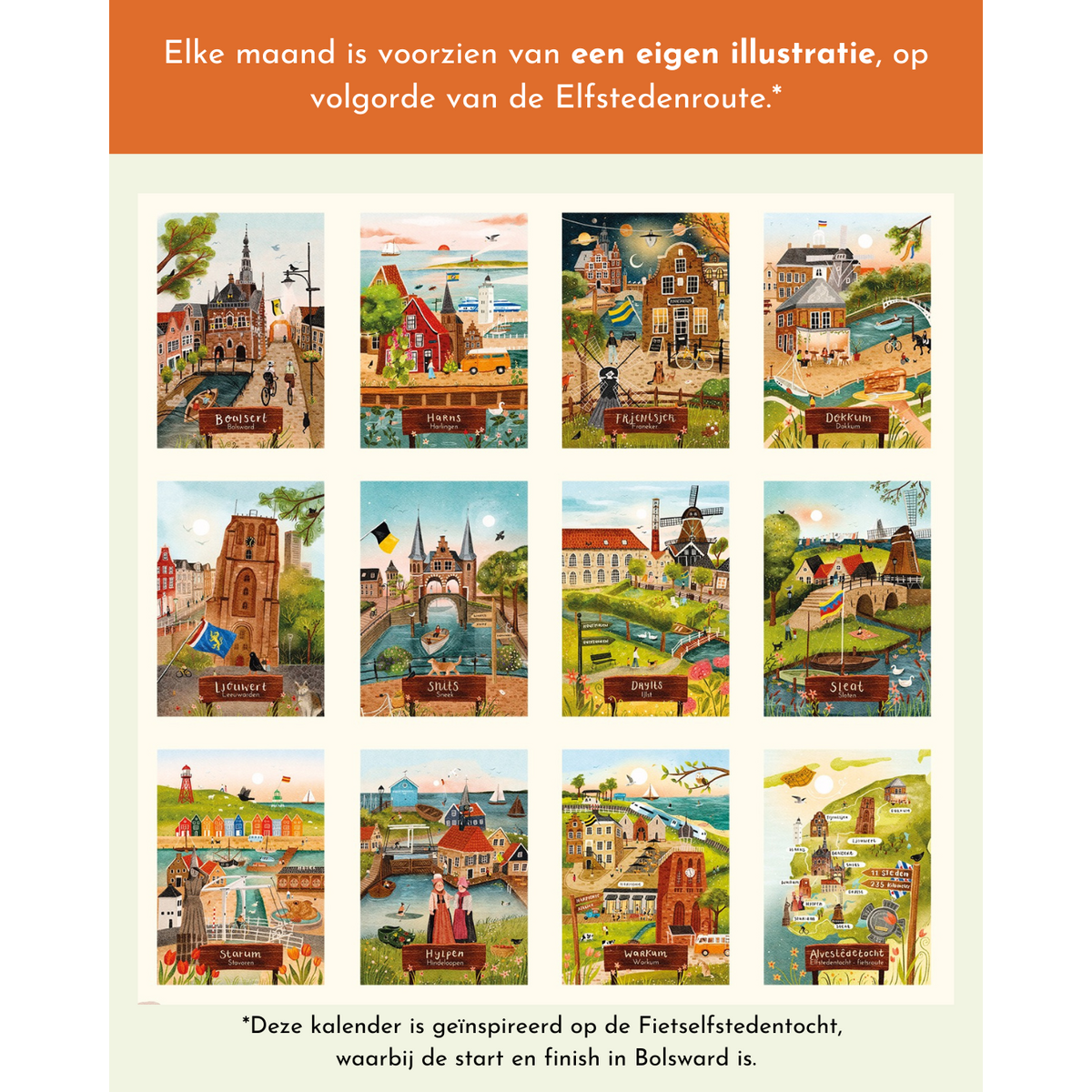 Calendrier d'anniversaire Elfstedentocht | Onze villes frisonnes | Tour à vélo des onze villes