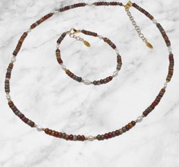 Ketting edelsteen rondel met zoetwaterparels