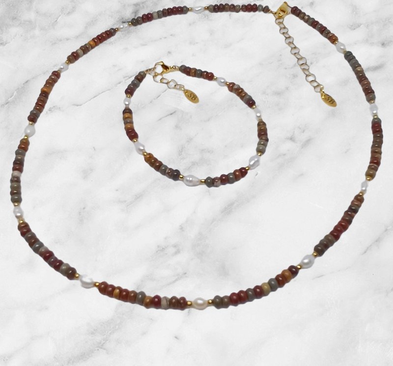 Ketting edelsteen rondel met zoetwaterparels