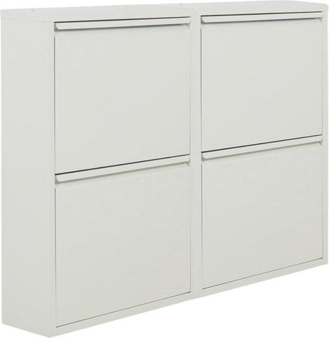 Metal shoe cabinet 4 compartments - set of 2 shoe cabinets | Functional shoe storage cabinet | Shoe rack | shoe cabinet matt white